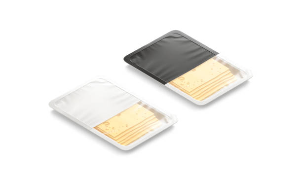 istock Blank black and white transparent cheese pack mockup, side view 2152311305