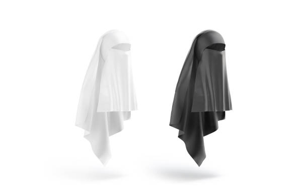 istock Blank black and white female niqab mockup, side view 2152313112