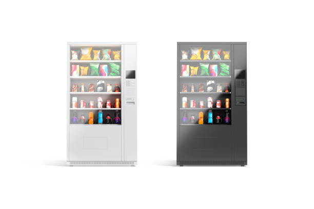istock Blank black and white vending machine snacks and drinks mockup 2152315338