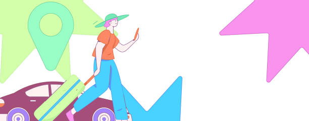 istock Flat vector concept operation hand drawn illustration of people taking a taxi 2152322373