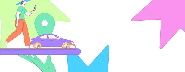 istock Flat vector concept operation hand drawn illustration of people taking a taxi 2152322629