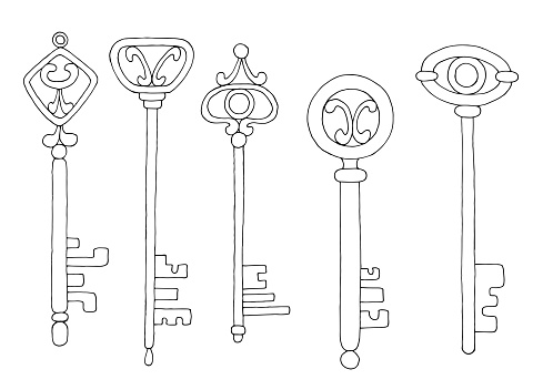Key Set Drawing Key Set Isolated Graphic Black White Sketch Illustration Vector Stock ...