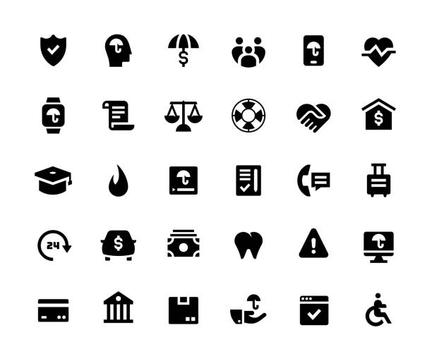 Solid Icon Set for Insurance & Financial Services Solid Icon Set for Insurance & Financial Services care regime stock illustrations