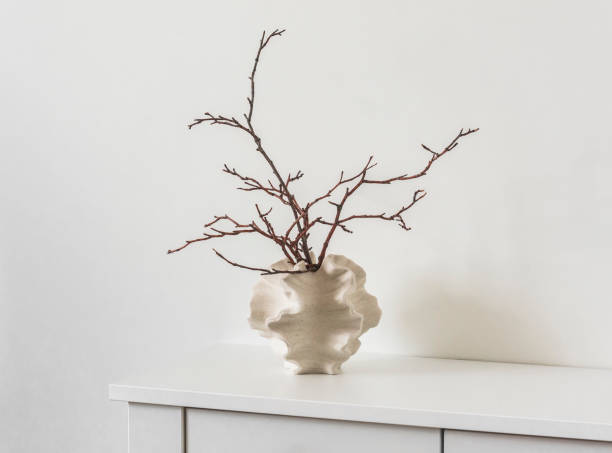 istock Minimalism style home decor - dry branches in a creative ceramic vase on a white chest of drawers 2152334395