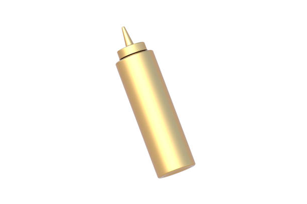 istock Golden bottle for ketchup isolated on white background. 3d render 2152336732