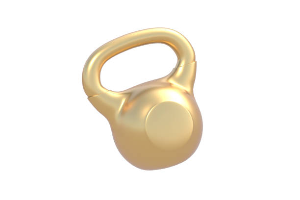 istock Golden kettlebell isolated on white background. 3d render 2152336747
