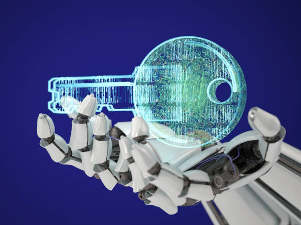 istock Unlock a New Technology Robot's Hand Holding a Digital Key 2152337082