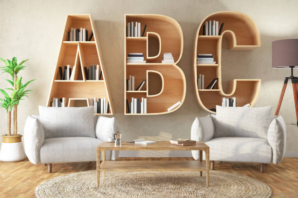 istock ABC Alphabet Letter Bookshelf Design in a Living Room 2152338385