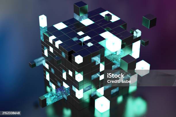 Hyper Cube Signage Glowing Abstract Hyper Cube Structure Stock Photo - Download Image Now ...