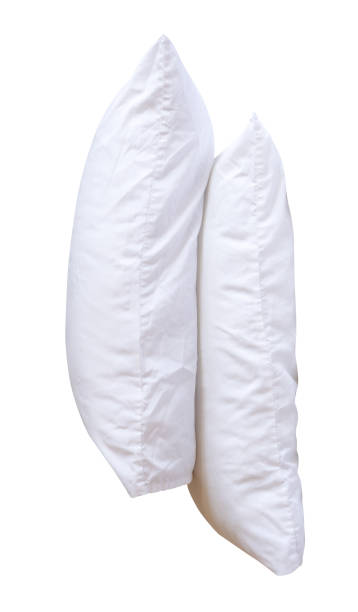 istock Side view of two white pillow with pillow case in stack isolated on white background with clipping path 2152348167