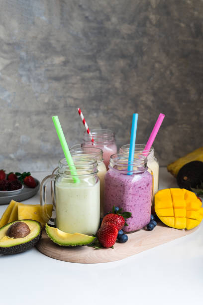 istock Colorful smoothie with avocado, pineapple, mango, strawberries, blueberries 2152357181