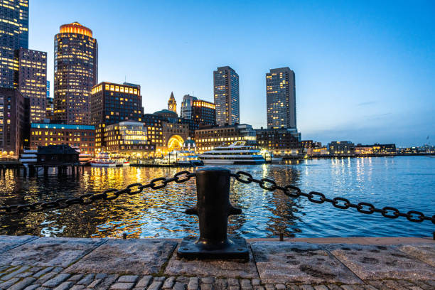 istock Mooring Bollard Post and Chain at Boston Harbor 2152359460