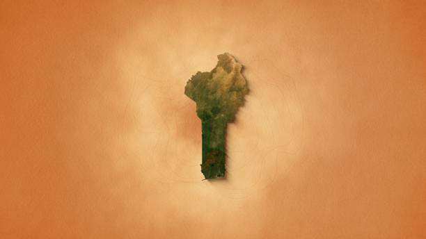 The video showcases an animation of a realistic map of Benin set against a brown vintage paper background. It utilizes a zooming effect, allowing viewers to closely examine the continent, revealing its geographical features and details.