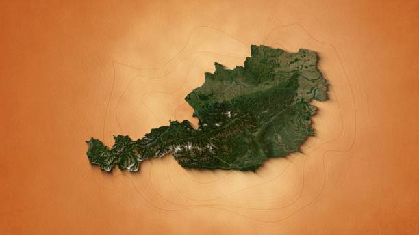 The video showcases an animation of a realistic map of Austria set against a brown vintage paper background. It utilizes a zooming effect, allowing viewers to closely examine the continent, revealing its geographical features and details.
