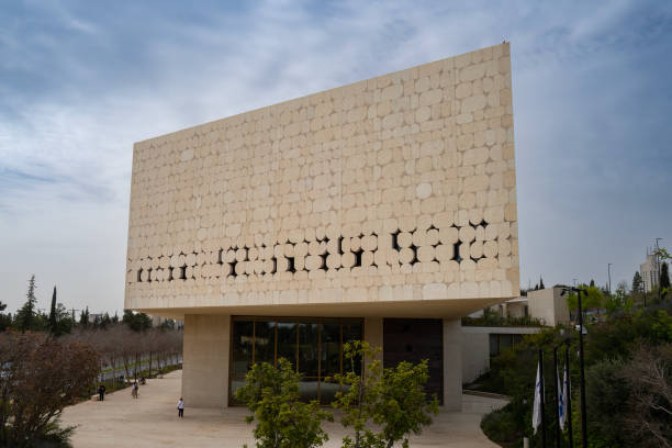 Jerusalem, Israel - March 27th, 2023: The exterior of the new national library of Israel in Jerusalem, on an overcast day.