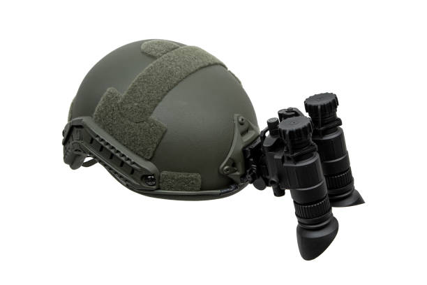 istock Night vision device attached to the helmet. A special device for observing in the dark. Equipment for the military, police and special forces.  Isolate on a white background. 2152369409