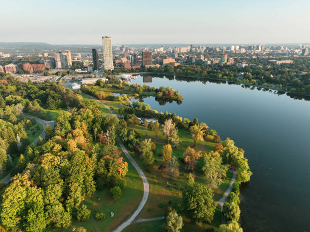 istock Flying over rideau river in Ottawa at sunset 2152372636