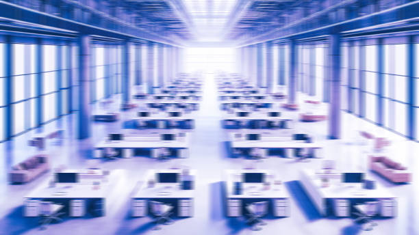 Empty modern office environment. 3D generated image.