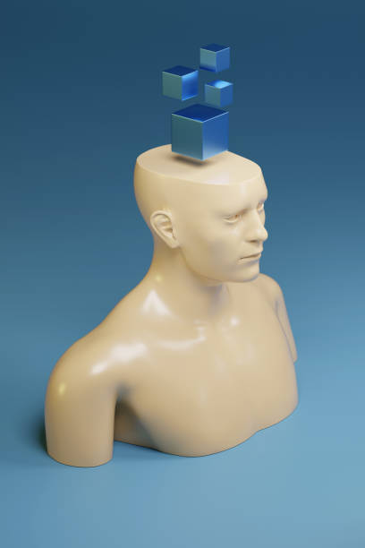 istock Human figure with geometric bodies on his head. Thinking concept. 3d illustration. 2152391772