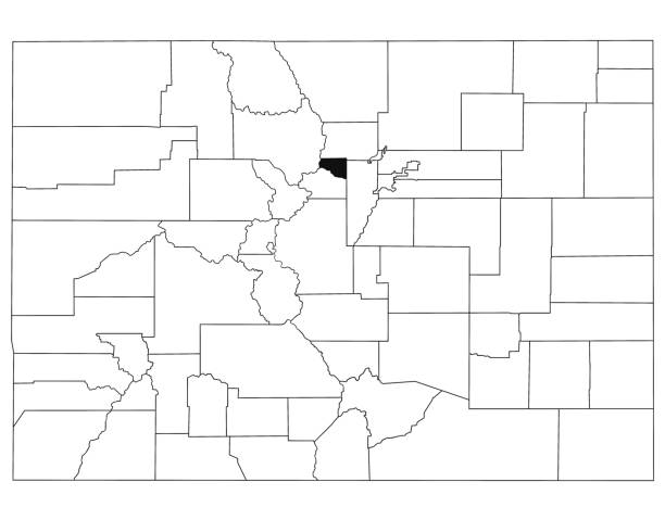 Map of Gilpin County in Colorado state on white background. single County map highlighted by black colour on Colorado map. UNITED STATES, US Map of Gilpin County in Colorado state on white background. single County map highlighted by black colour on Colorado map. UNITED STATES, US colorado map with counties stock illustrations