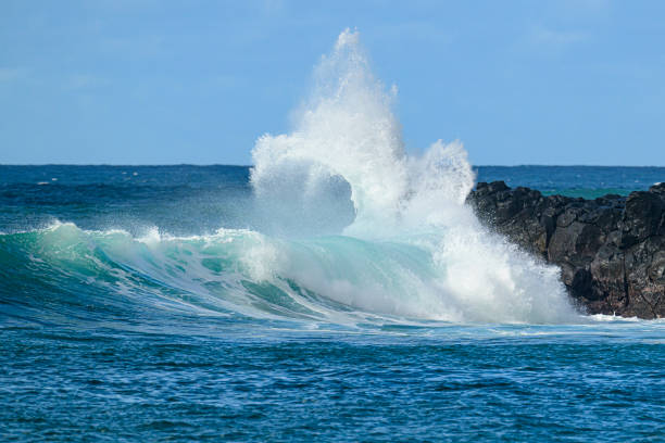 Beautiful waves at the coast of Waimea Bay in Oahu, Hawaii
