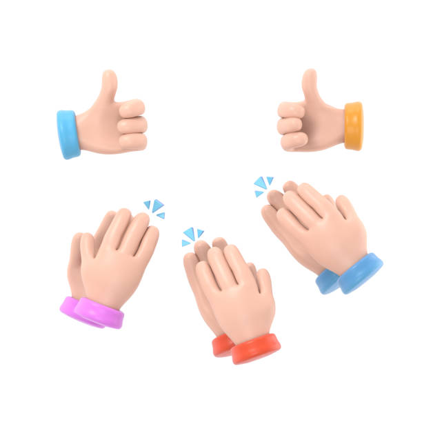 istock Set of people hands clapping, giving likes. Applause, ovation, celebrating, rapture. Flat doodle illustration in cute cartoon style.3D rendering on white background. 2152400170