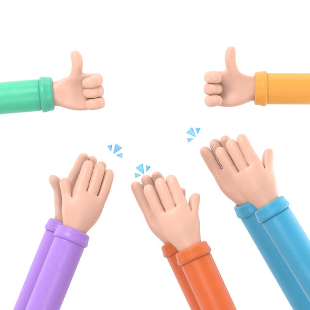 istock Set of people hands clapping, giving likes. Applause, ovation, celebrating, rapture. Flat doodle illustration in cute cartoon style.3D rendering on white background. 2152400540