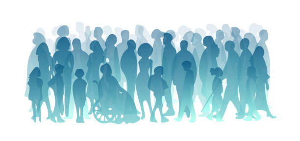 různorodí lidé, moderní městská populace. městský životní styl. různé lidské siluety. skupina mužů, žen, dětí, seniorů. koncept davu, komunity, společnosti. barevná čára nakreslená vektorové ilustrace - demografie stock ilustrace