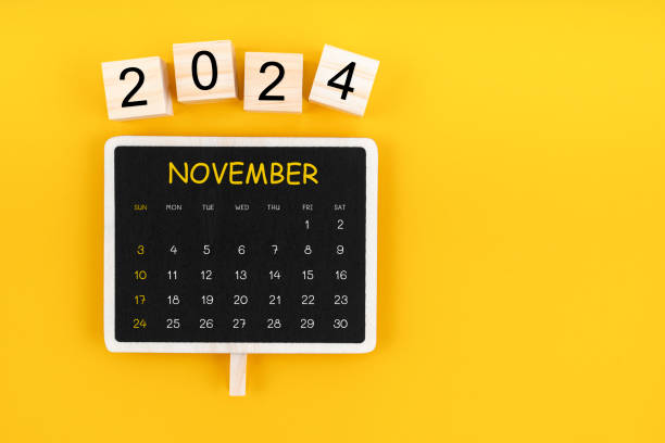 istock Calendar for November 2024 in black chalkboard with copy space. 2152406008