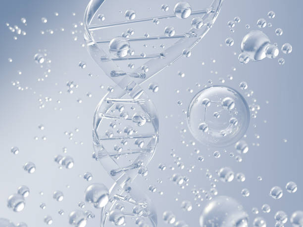 istock Cosmetic Essence, Liquid bubble, Molecule inside Liquid Bubble on DNA water splash background, 3d rendering 2152414894