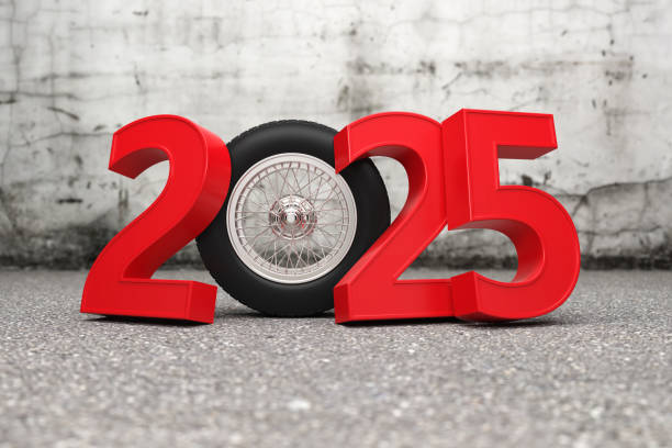 New Year 2025 Creative Design Concept with wheel - 3D Rendered Image