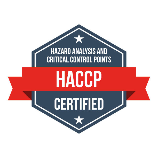 stockillustraties, clipart, cartoons en iconen met haccp hazard analysis and critical control points certified vector label, standard certificate badge, audit verification icon - health shield logo