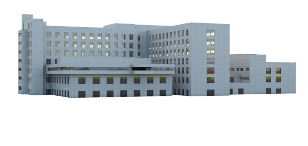 3d render of a building ,building isolated on white background