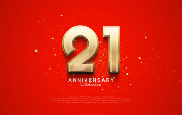 istock 21st anniversary vector design. With a luxurious and unique gold color, the red background is decorated with luxurious gold glittering. 2152422894