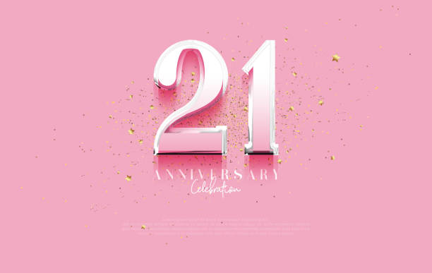 istock Anniversary design vector with 3d number 21 in silver metallic color on soft pink background. Vector background for social media posts, greetings, posters and party invitations. 2152422972