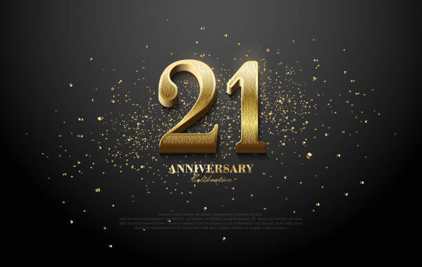 istock 21st anniversary design. With a combination of luxurious and shiny gold colors. Decorated with beautiful gold glittering. With a charming black background. 2152422983
