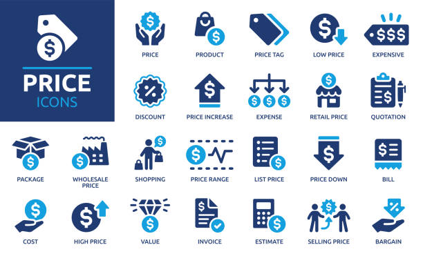 zestaw ikon ceny. kolekcja ikon wektorowych jednolitych. - zakupy stock illustrations