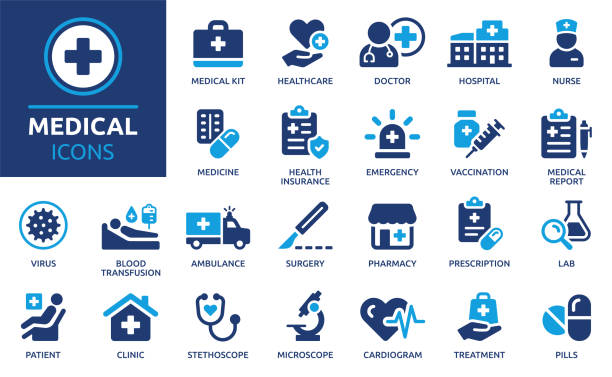 ilustrações de stock, clip art, desenhos animados e ícones de medical icon set. solid vector icons collection. - ícone