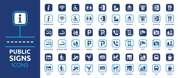 stockillustraties, clipart, cartoons en iconen met public signs information icon set. solid vector icons collection. - lift