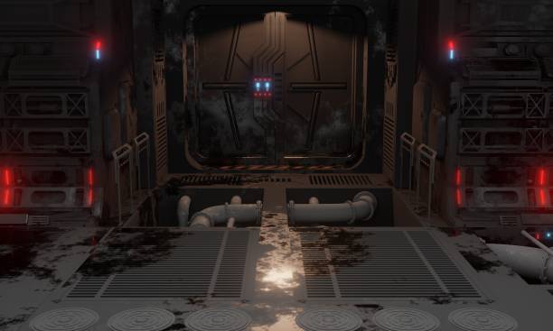 istock Main door with pipe line in dark scene 3d rendering 2152434942