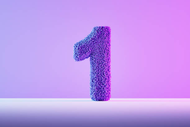 istock Number 1 with particles neon lighting purple background 2152438675