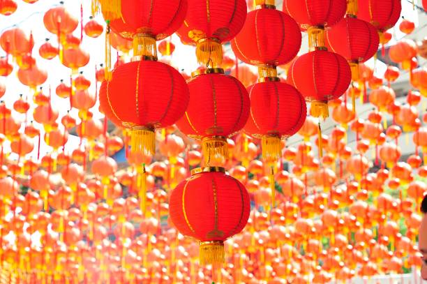 istock chinese red lanterns display at temple festival during daytime 2152438773
