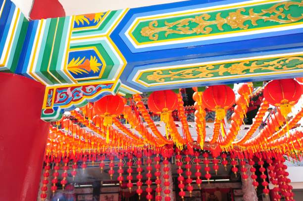 istock chinese red lanterns display at temple festival during daytime 2152438779