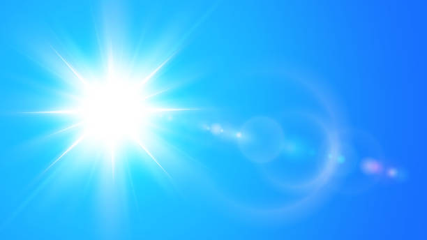 istock Sunny background, sun with lens flare on blue sky, hot weather concept, summer background illustration. 2152446831