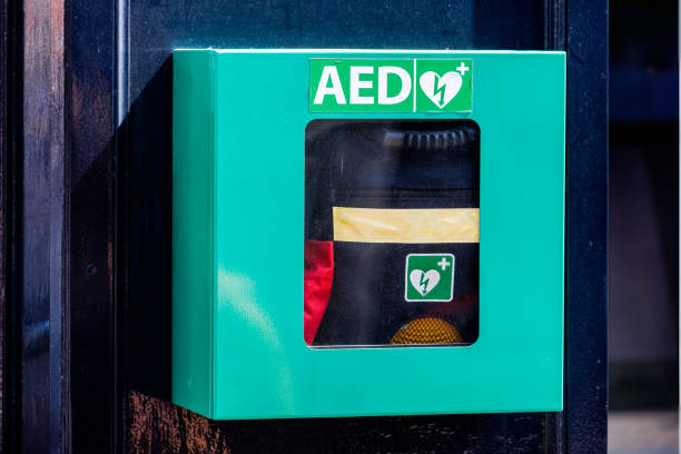 Defibrillator hanging on the wall