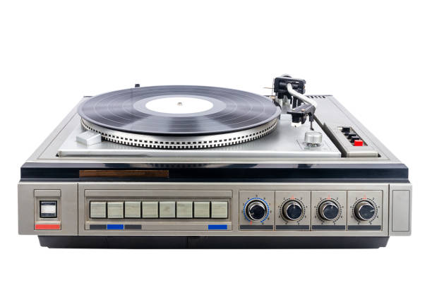 istock Vintage turntable record player with black vinyl 2152452064