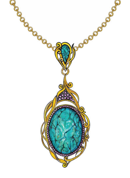 istock Jewelry design vintage art set with amethyst and turquoise gold pendant. 2152455374