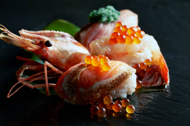 istock Hokkaido salmon roe and botan shrimp sushi 2152458783