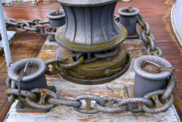 mooring pulleys of an old ship. HQ photo