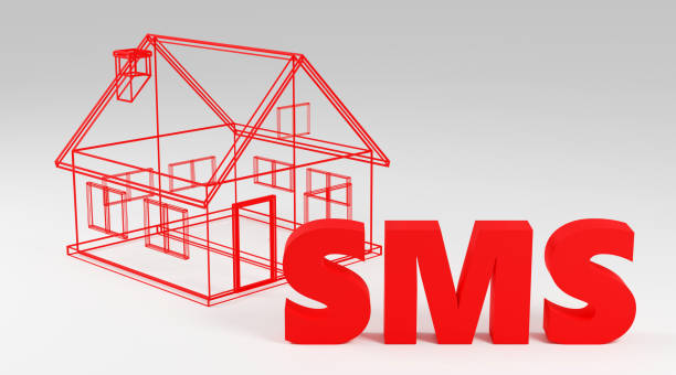 istock Luxury red inscription sms with blueprint on grey podium, soft light, smooth background, 3d rendering 2152473777